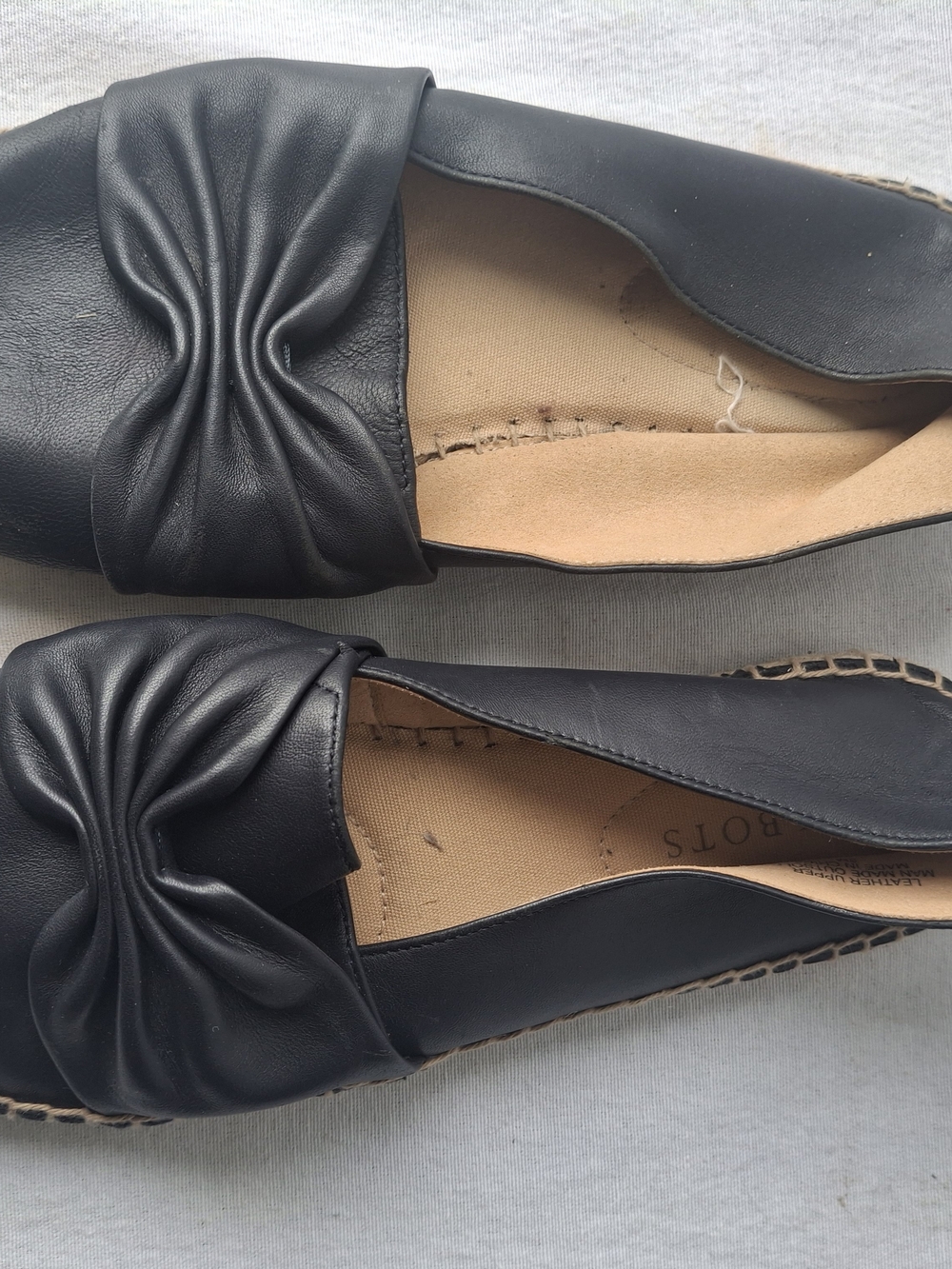 Talbots Black Leather Knot-Front Slip-On Flats Espadrelle